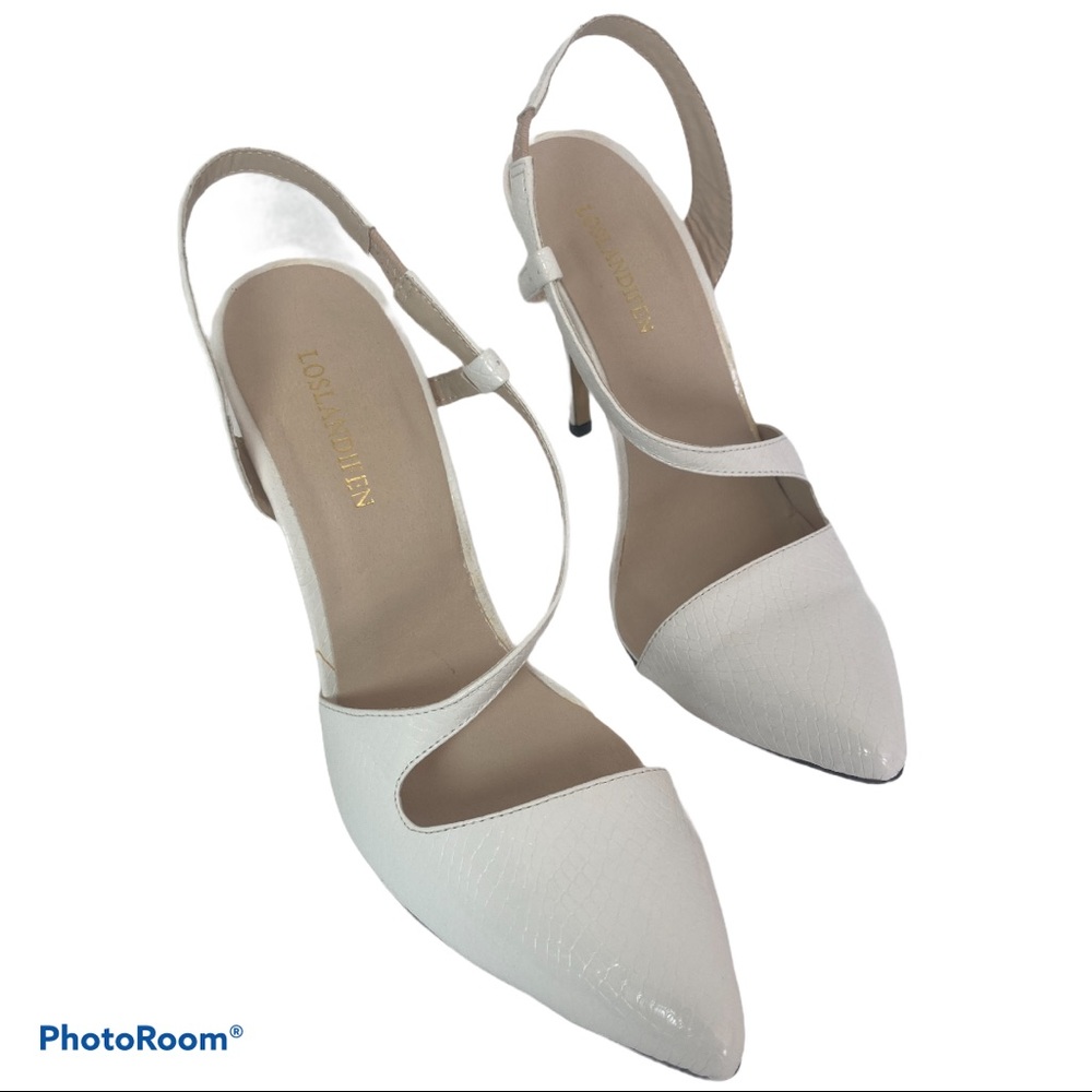 Loslandifen white snake skin pointy toe heel sz8.5